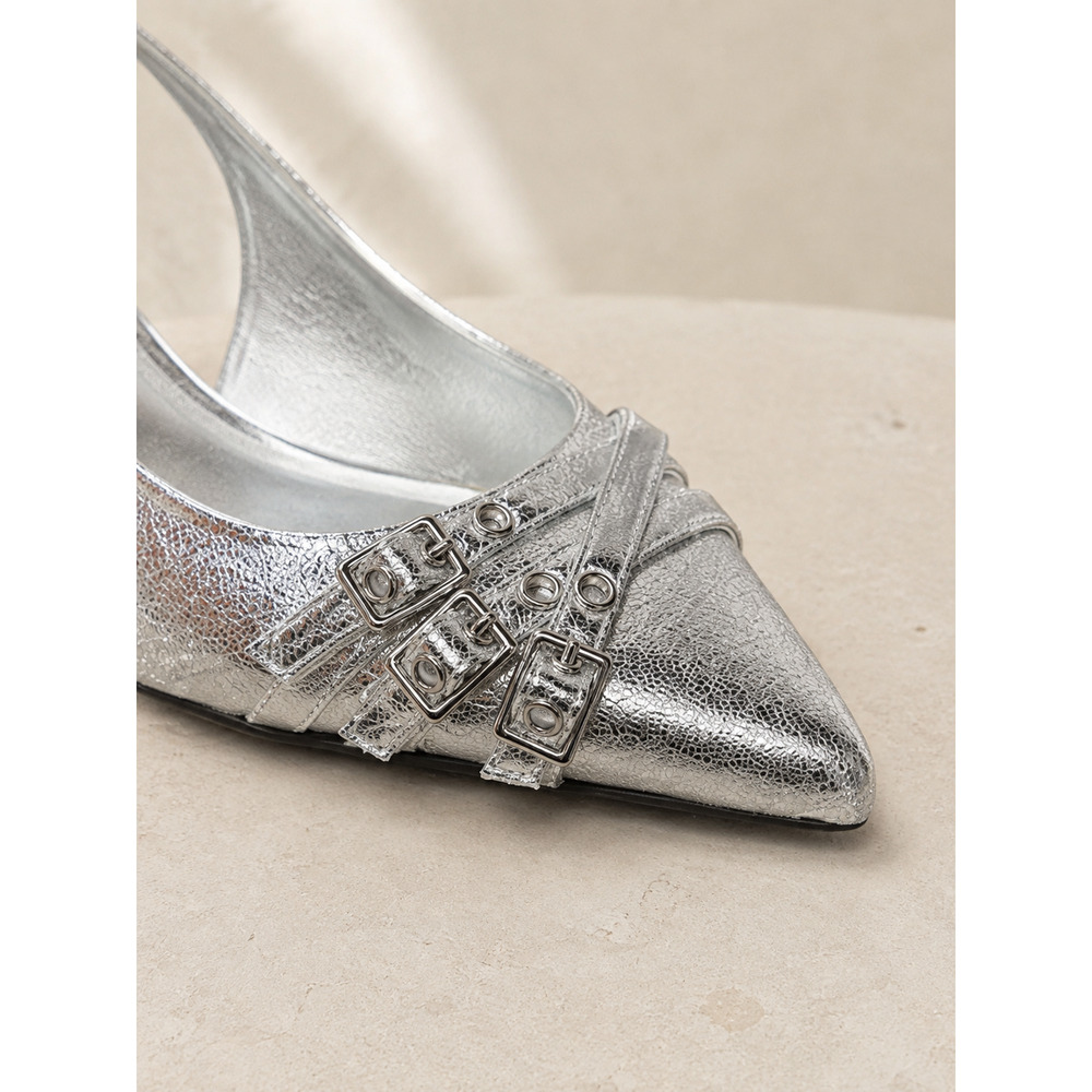 NIB INC International Concepts Capeka Silver Crinkle Slingback Pumps Women’s 6M - Picture 7 of 7
